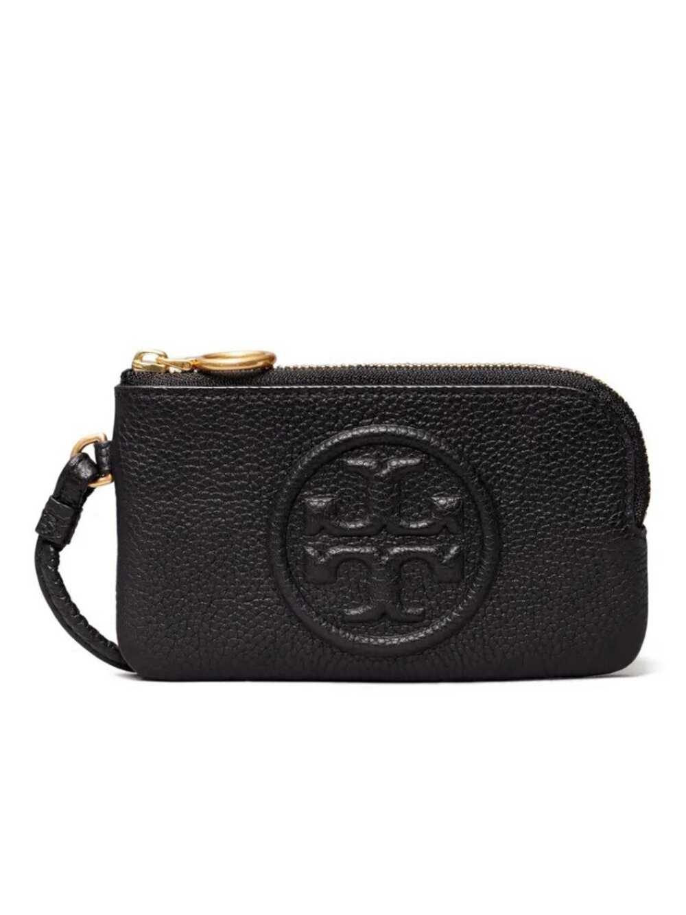 NWT Tory Burch Perry Bombe Card Case Small Leather Wristlet BLACK AUTHENTIC